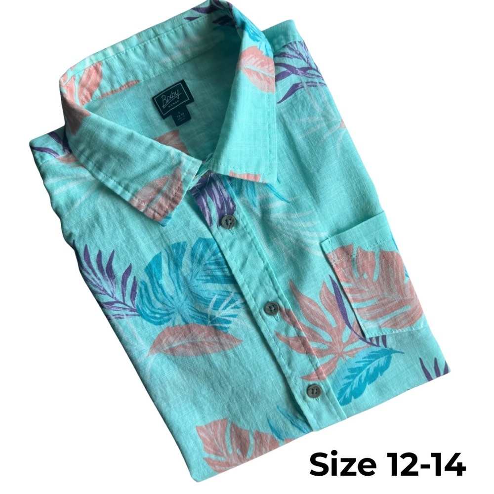 Bixby Nomad Boys 100% Cotton Button Down Shirt 12-14 Beach Youth Large Caribbean - Picture 3 of 9